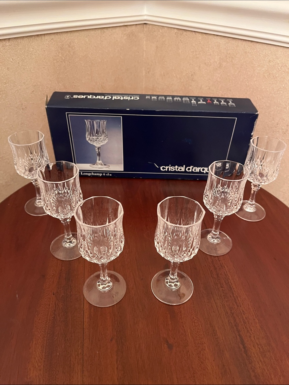 Cristal d’Arques Longchamp Vintage Goblets Set of 6 in Original Box | France